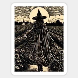 Vintage Witch in Sunflower Field Sticker